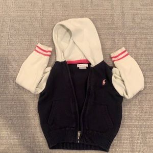 Ralph Lauren navy knit hoodie with pink Polo